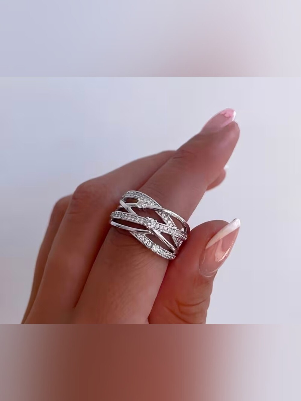 $8 Each Or Bundle 5/$20 Layered Pavé Crystal Sterling Silver Ring